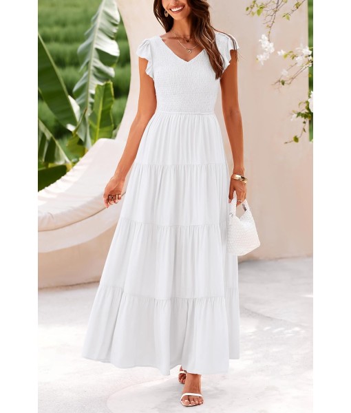 PRETTYGARDEN Women's Summer Flowy Maxi Dress Casual Cap Sleeve V Neck Smocked Beach Sundress