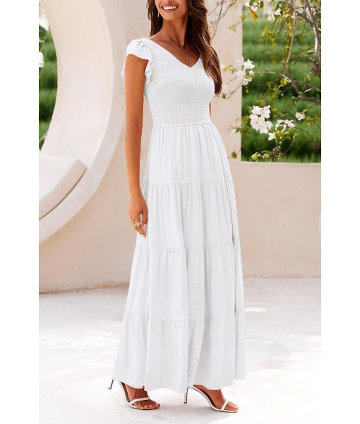 PRETTYGARDEN Women's Summer Flowy Maxi Dress Casual Cap Sleeve V Neck Smocked Beach Sundress