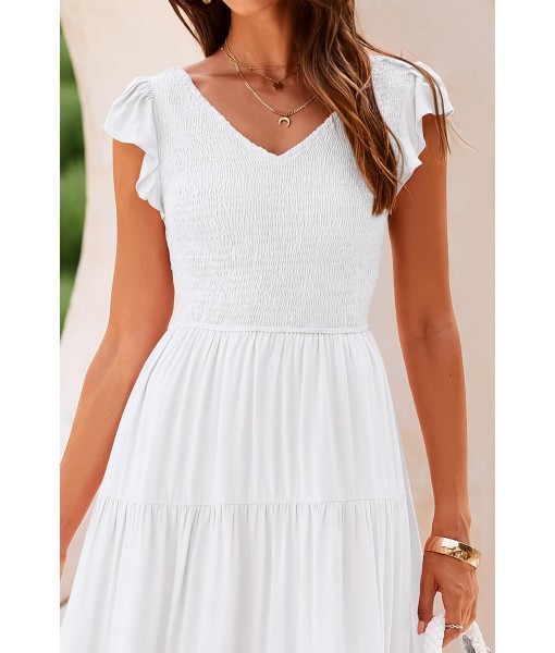 PRETTYGARDEN Women's Summer Flowy Maxi Dress Casual Cap Sleeve V Neck Smocked Beach Sundress