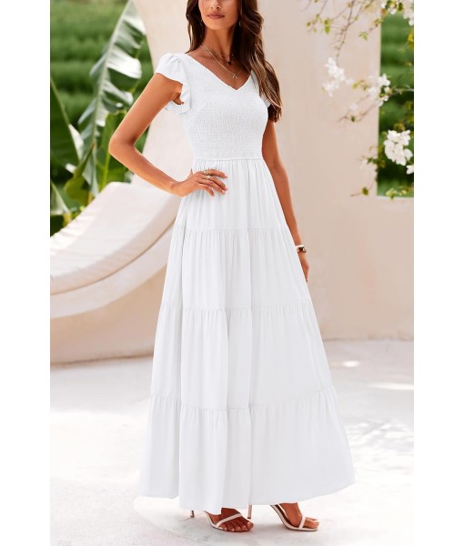 PRETTYGARDEN Women's Summer Flowy Maxi Dress Casual Cap Sleeve V Neck Smocked Beach Sundress