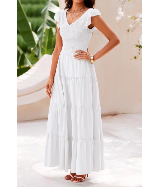 PRETTYGARDEN Women's Summer Flowy Maxi Dress Casual Cap Sleeve V Neck Smocked Beach Sundress