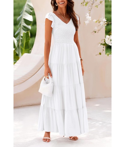 PRETTYGARDEN Women's Summer Flowy Maxi Dress Casual Cap Sleeve V Neck Smocked Beach Sundress