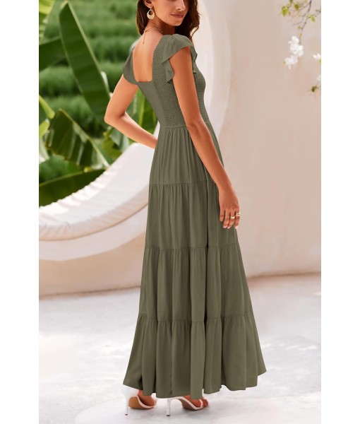 PRETTYGARDEN Women's Summer Flowy Maxi Dress Casual Cap Sleeve V Neck Smocked Beach Sundress