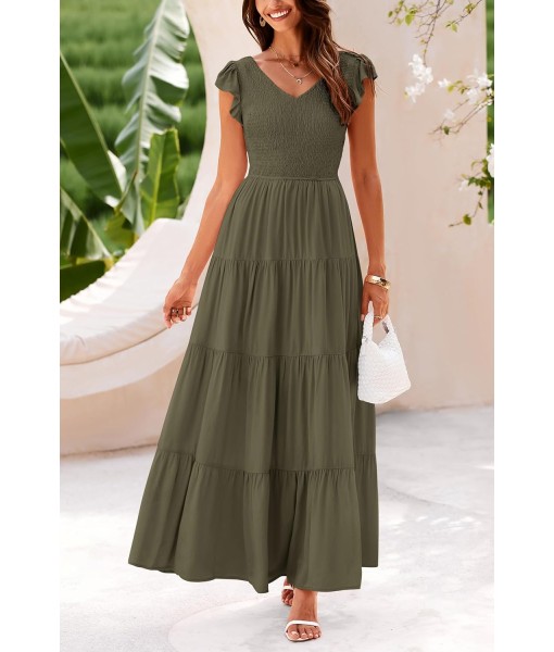 PRETTYGARDEN Women's Summer Flowy Maxi Dress Casual Cap Sleeve V Neck Smocked Beach Sundress