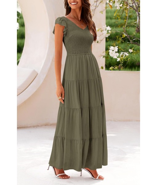PRETTYGARDEN Women's Summer Flowy Maxi Dress Casual Cap Sleeve V Neck Smocked Beach Sundress