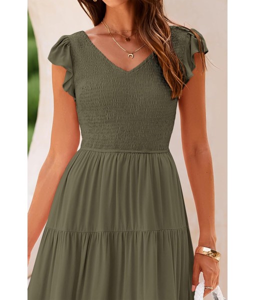PRETTYGARDEN Women's Summer Flowy Maxi Dress Casual Cap Sleeve V Neck Smocked Beach Sundress