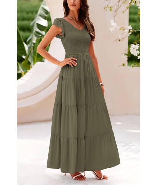 PRETTYGARDEN Women's Summer Flowy Maxi Dress Casual Cap Sleeve V Neck Smocked Beach Sundress