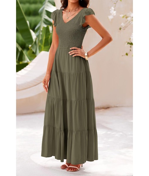 PRETTYGARDEN Women's Summer Flowy Maxi Dress Casual Cap Sleeve V Neck Smocked Beach Sundress