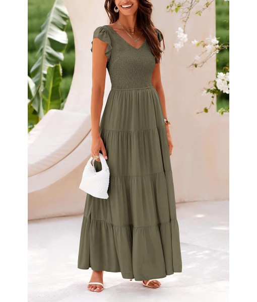PRETTYGARDEN Women's Summer Flowy Maxi Dress Casual Cap Sleeve V Neck Smocked Beach Sundress