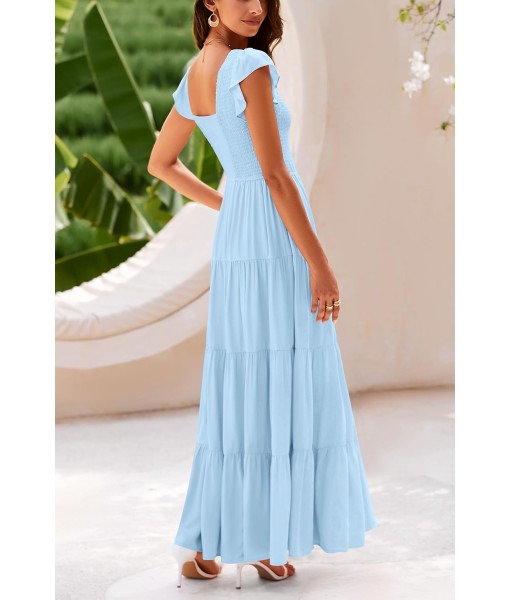 PRETTYGARDEN Women's Summer Flowy Maxi Dress Casual Cap Sleeve V Neck Smocked Beach Sundress