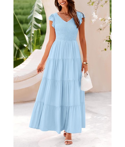 PRETTYGARDEN Women's Summer Flowy Maxi Dress Casual Cap Sleeve V Neck Smocked Beach Sundress