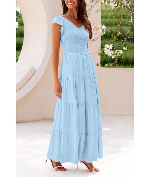 PRETTYGARDEN Women's Summer Flowy Maxi Dress Casual Cap Sleeve V Neck Smocked Beach Sundress