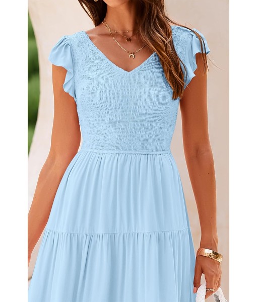 PRETTYGARDEN Women's Summer Flowy Maxi Dress Casual Cap Sleeve V Neck Smocked Beach Sundress