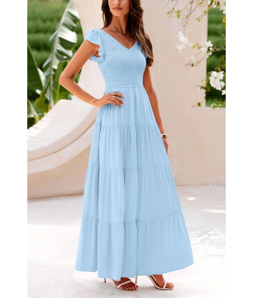 PRETTYGARDEN Women's Summer Flowy Maxi Dress Casual Cap Sleeve V Neck Smocked Beach Sundress