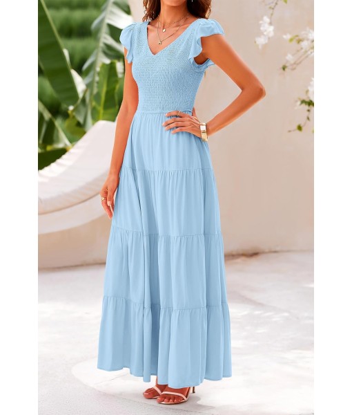 PRETTYGARDEN Women's Summer Flowy Maxi Dress Casual Cap Sleeve V Neck Smocked Beach Sundress