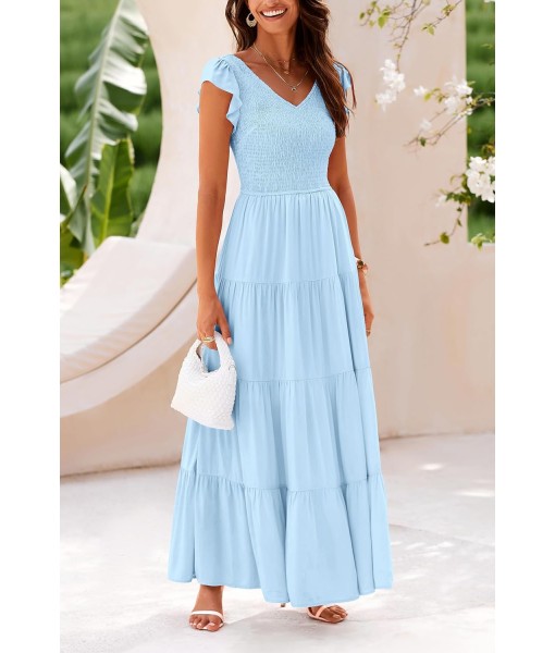 PRETTYGARDEN Women's Summer Flowy Maxi Dress Casual Cap Sleeve V Neck Smocked Beach Sundress