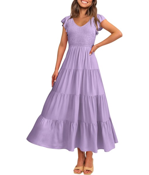 PRETTYGARDEN Women's Summer Flowy Maxi Dress Casual Cap Sleeve V Neck Smocked Beach Sundress