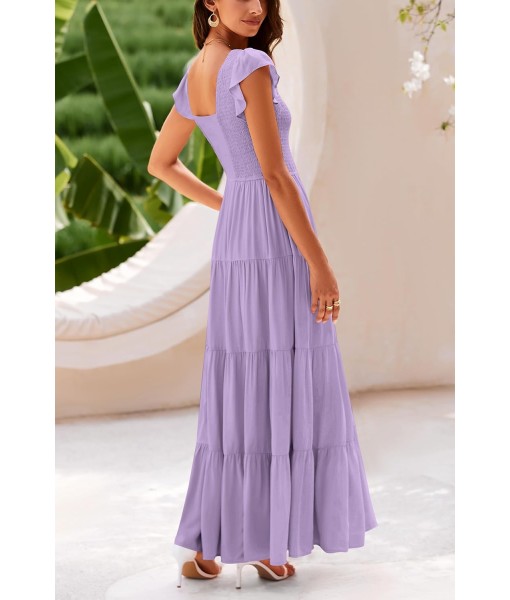 PRETTYGARDEN Women's Summer Flowy Maxi Dress Casual Cap Sleeve V Neck Smocked Beach Sundress