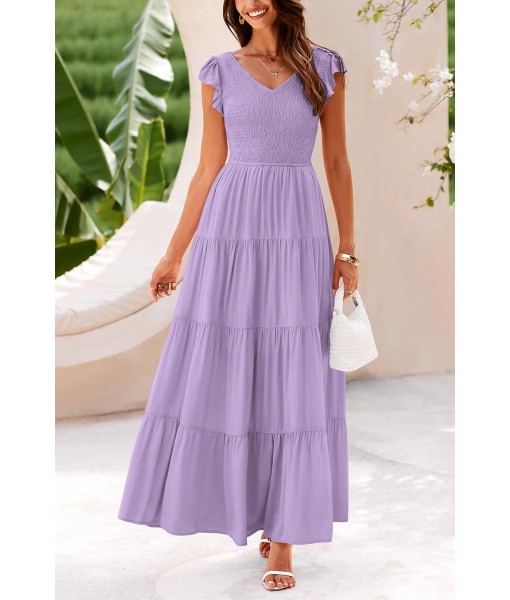 PRETTYGARDEN Women's Summer Flowy Maxi Dress Casual Cap Sleeve V Neck Smocked Beach Sundress