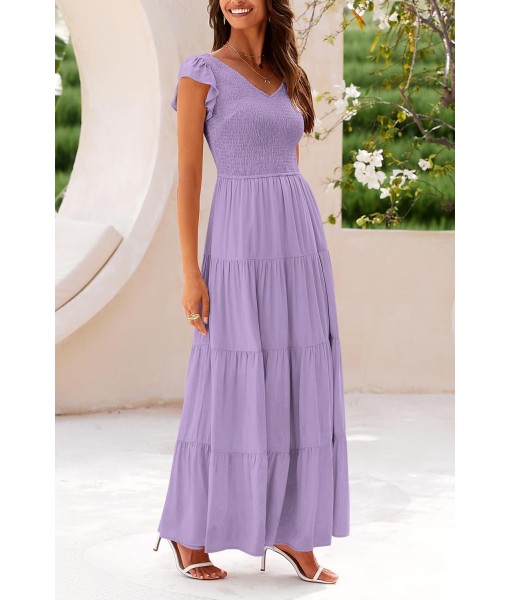 PRETTYGARDEN Women's Summer Flowy Maxi Dress Casual Cap Sleeve V Neck Smocked Beach Sundress