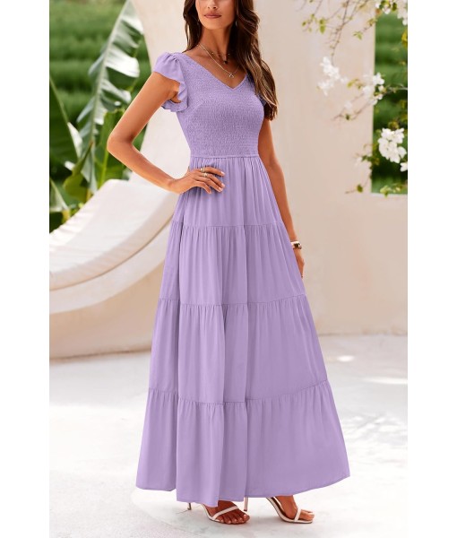 PRETTYGARDEN Women's Summer Flowy Maxi Dress Casual Cap Sleeve V Neck Smocked Beach Sundress