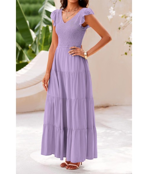 PRETTYGARDEN Women's Summer Flowy Maxi Dress Casual Cap Sleeve V Neck Smocked Beach Sundress