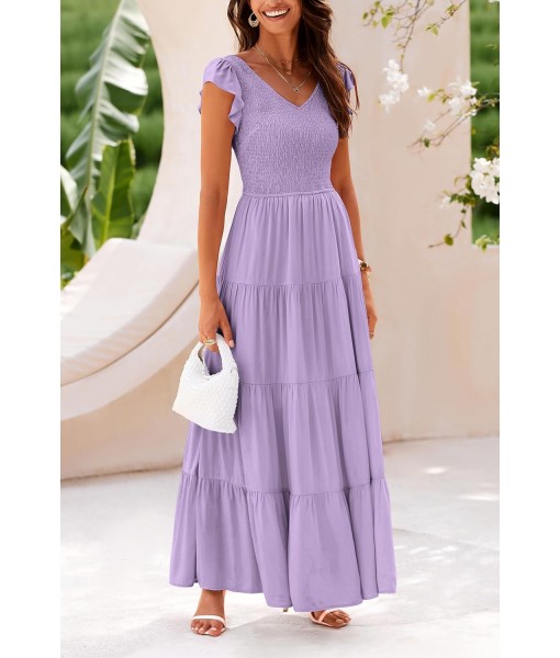PRETTYGARDEN Women's Summer Flowy Maxi Dress Casual Cap Sleeve V Neck Smocked Beach Sundress