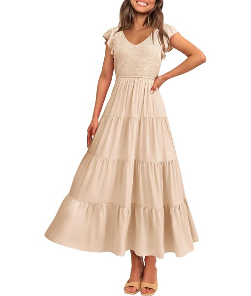 PRETTYGARDEN Women's Summer Flowy Maxi Dress Casual Cap Sleeve V Neck Smocked Beach Sundress
