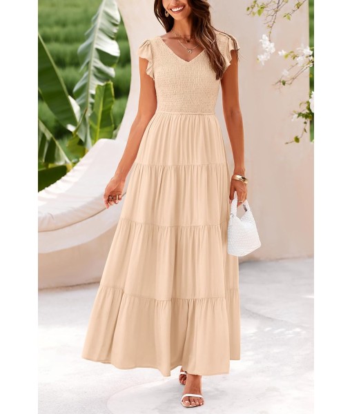 PRETTYGARDEN Women's Summer Flowy Maxi Dress Casual Cap Sleeve V Neck Smocked Beach Sundress