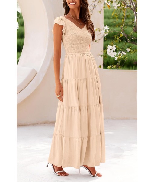 PRETTYGARDEN Women's Summer Flowy Maxi Dress Casual Cap Sleeve V Neck Smocked Beach Sundress