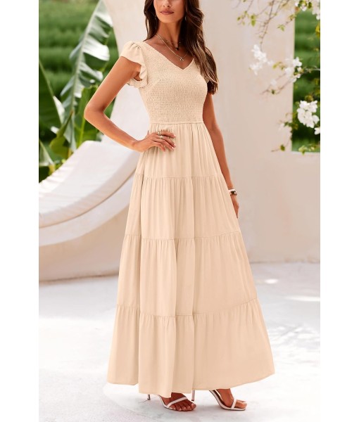 PRETTYGARDEN Women's Summer Flowy Maxi Dress Casual Cap Sleeve V Neck Smocked Beach Sundress