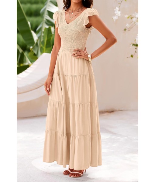 PRETTYGARDEN Women's Summer Flowy Maxi Dress Casual Cap Sleeve V Neck Smocked Beach Sundress