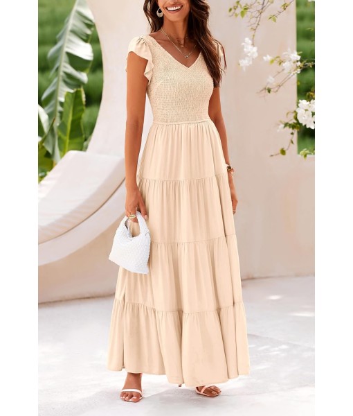 PRETTYGARDEN Women's Summer Flowy Maxi Dress Casual Cap Sleeve V Neck Smocked Beach Sundress