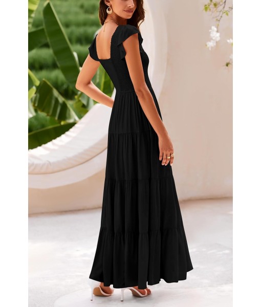 PRETTYGARDEN Women's Summer Flowy Maxi Dress Casual Cap Sleeve V Neck Smocked Beach Sundress