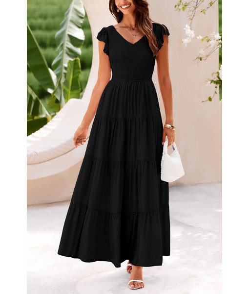 PRETTYGARDEN Women's Summer Flowy Maxi Dress Casual Cap Sleeve V Neck Smocked Beach Sundress
