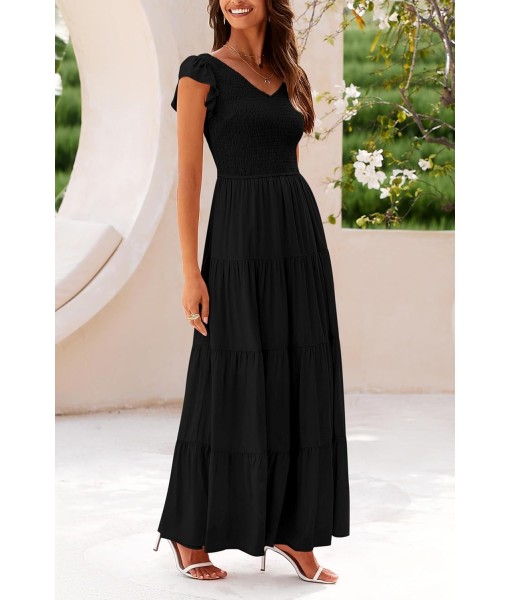 PRETTYGARDEN Women's Summer Flowy Maxi Dress Casual Cap Sleeve V Neck Smocked Beach Sundress