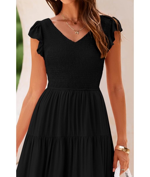 PRETTYGARDEN Women's Summer Flowy Maxi Dress Casual Cap Sleeve V Neck Smocked Beach Sundress