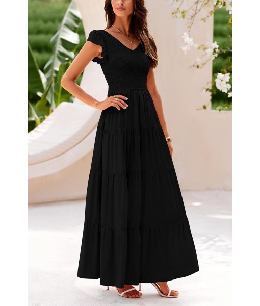 PRETTYGARDEN Women's Summer Flowy Maxi Dress Casual Cap Sleeve V Neck Smocked Beach Sundress