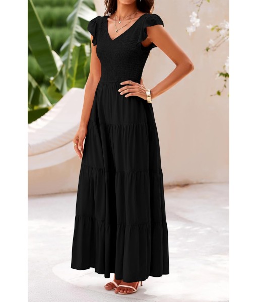 PRETTYGARDEN Women's Summer Flowy Maxi Dress Casual Cap Sleeve V Neck Smocked Beach Sundress