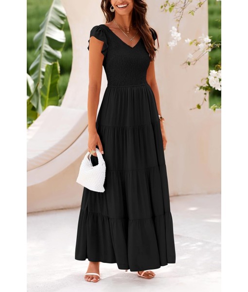 PRETTYGARDEN Women's Summer Flowy Maxi Dress Casual Cap Sleeve V Neck Smocked Beach Sundress