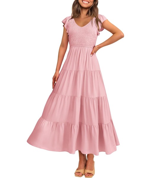 PRETTYGARDEN Women's Summer Flowy Maxi Dress Casual Cap Sleeve V Neck Smocked Beach Sundress