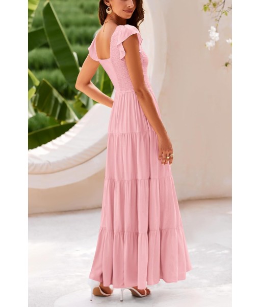 PRETTYGARDEN Women's Summer Flowy Maxi Dress Casual Cap Sleeve V Neck Smocked Beach Sundress