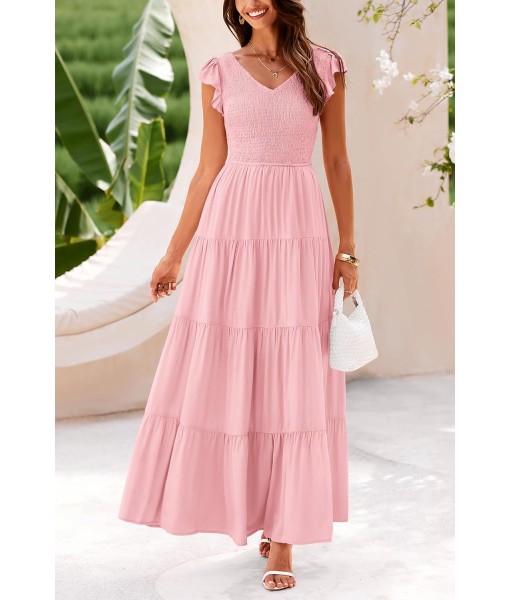 PRETTYGARDEN Women's Summer Flowy Maxi Dress Casual Cap Sleeve V Neck Smocked Beach Sundress