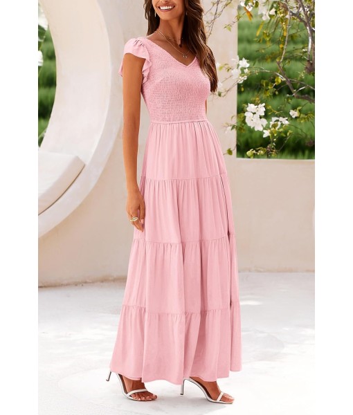 PRETTYGARDEN Women's Summer Flowy Maxi Dress Casual Cap Sleeve V Neck Smocked Beach Sundress