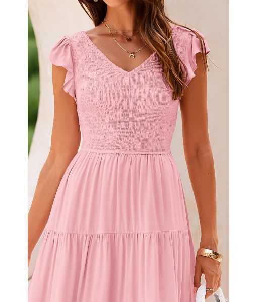 PRETTYGARDEN Women's Summer Flowy Maxi Dress Casual Cap Sleeve V Neck Smocked Beach Sundress