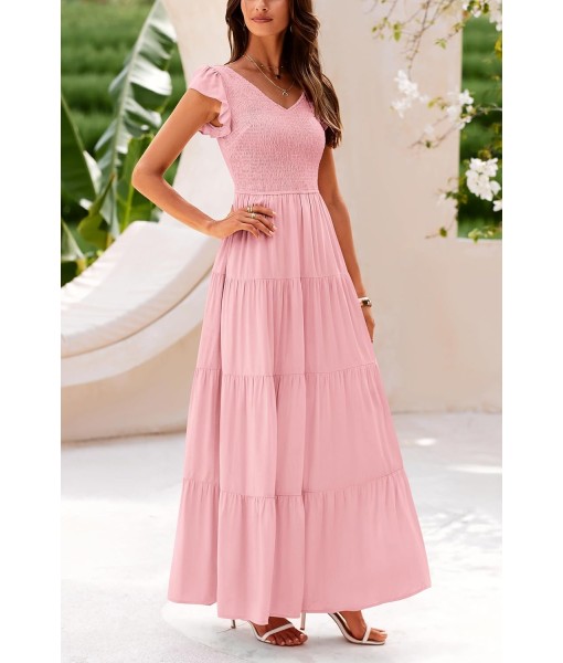 PRETTYGARDEN Women's Summer Flowy Maxi Dress Casual Cap Sleeve V Neck Smocked Beach Sundress