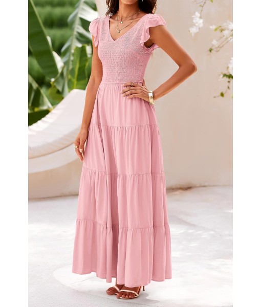 PRETTYGARDEN Women's Summer Flowy Maxi Dress Casual Cap Sleeve V Neck Smocked Beach Sundress