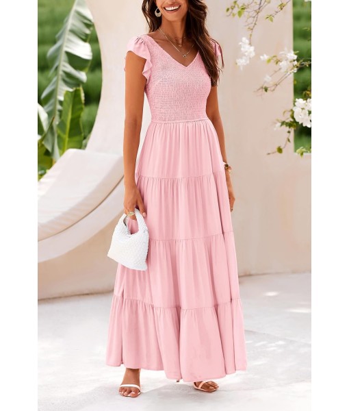 PRETTYGARDEN Women's Summer Flowy Maxi Dress Casual Cap Sleeve V Neck Smocked Beach Sundress