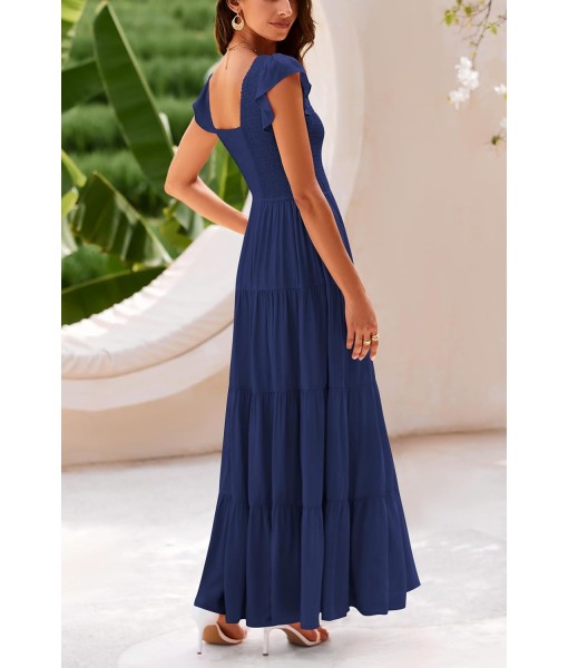 PRETTYGARDEN Women's Summer Flowy Maxi Dress Casual Cap Sleeve V Neck Smocked Beach Sundress
