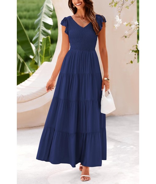 PRETTYGARDEN Women's Summer Flowy Maxi Dress Casual Cap Sleeve V Neck Smocked Beach Sundress